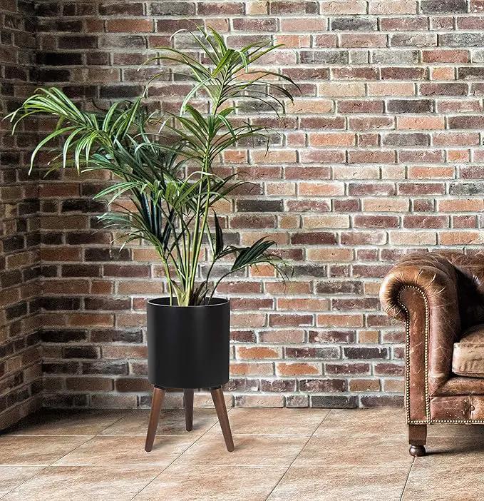 D'vine Dev 10 Inch Planter Pot with Stand, Mid-Century Tall Plant Pot with Legs for Indoor Plants, Medium, Black, 88-O-B-2 by GreenHaven Gardens