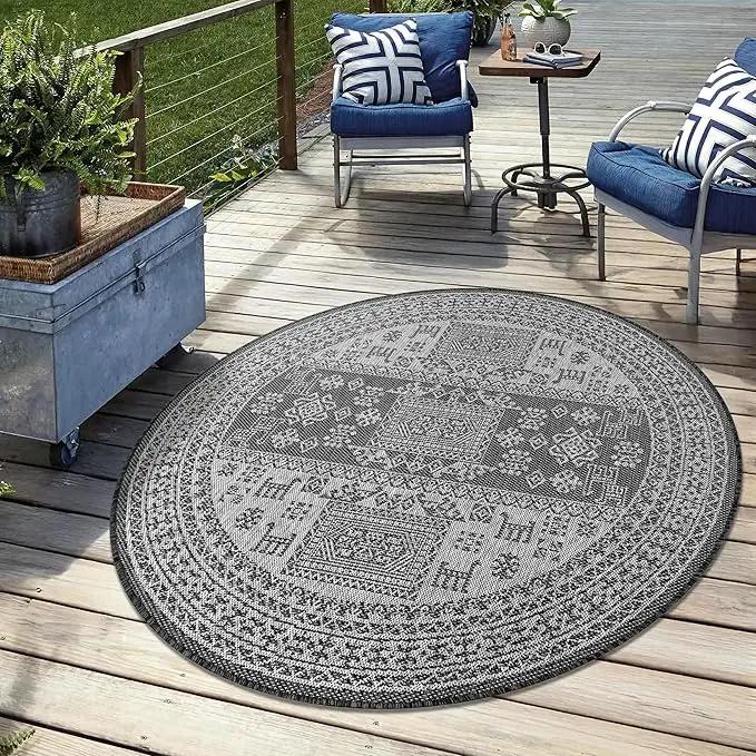 Keen Home Design Terrace Outdoor Round Rug - 8ft Round Washable Indoor/Outdoor Rug for Patio, Kitchen, Balcony, Beach, Garden, Deck and Porch, Size: 7'7" Round by GreenHaven Gardens