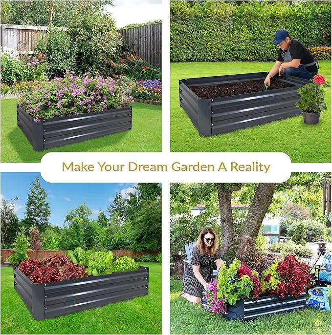 Sunnydaze 11.75" H Raised Metal Garden Bed - Galvanized Raised Garden Bed Outdoor for Vegetables and Flowers - Dark Gray - 4' x 3' Rectangle by GreenHaven Gardens