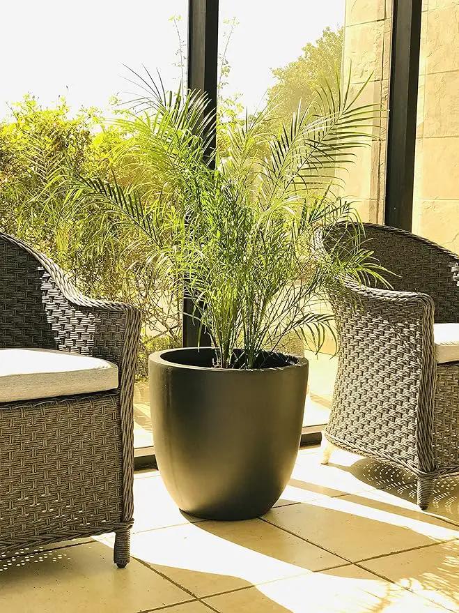 Kante 18 Inch Dia Round Concrete Planter, Indoor Outdoor Large Plant Pot with Drainage Hole and Rubber Plug for Home Patio Garden, Charcoal by GreenHaven Gardens