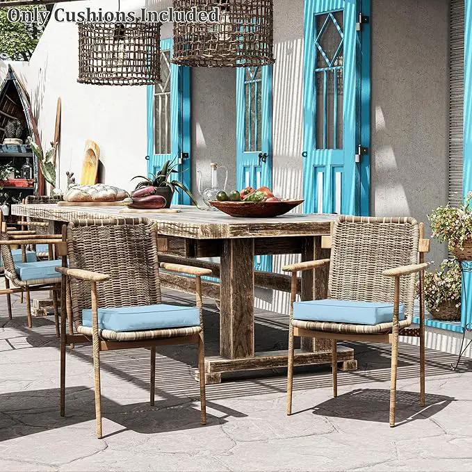 Patio Chair Cushions 17 X 16 X 3 Inch Waterproof Outdoor Seat Cushions for Patio Furniture, Outdoor Sofa Couch Pads with Ties & Handle, Set of 2, Light Blue by GreenHaven Gardens