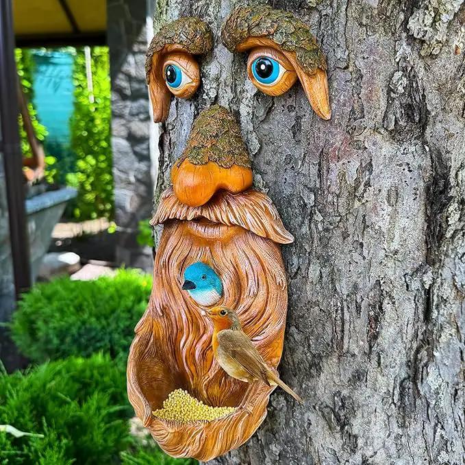 Mood Lab Tree Faces Decor Outdoor - Old Man Bird Feeder - Tree Hugger Garden Decoration - Yard Art Statues by GreenHaven Gardens
