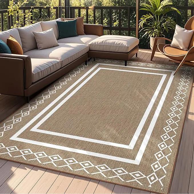 Outdoor Patio Rug, Outside Rectangular Carpet, Moroccan Geometric Rugs, Washable Large Indoor Outdoor Rug 8x10 Mats for RV, Picnic, Backyard, Deck, Balcony, Porch, Beach by GreenHaven Gardens