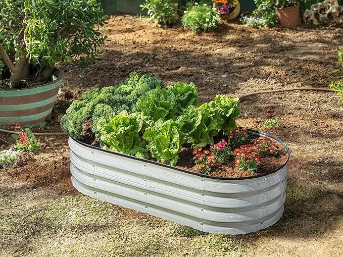 Galvanized Raised Garden Beds Outdoor // 4×2×1 ft Planter Raised Beds for Gardening, Vegetables, Flowers // Large Metal Garden Box (White Wood Grain) by GreenHaven Gardens
