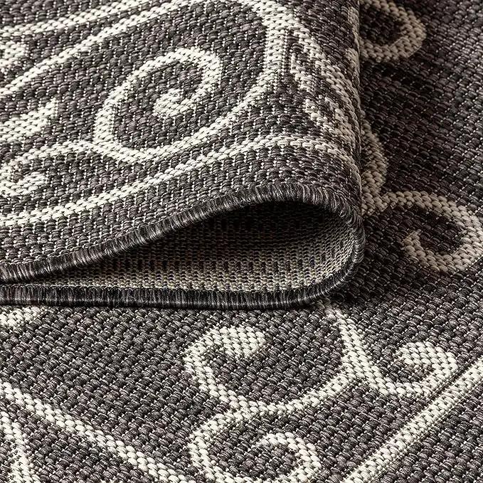 JONATHAN Y SMB106G-8 Charleston Vintage Filigree Textured Weave Indoor Outdoor Area Rug Classic Coastal Easy Cleaning Bedroom Kitchen Backyard Patio Non Shedding, 8 X 10, Black/Gray by GreenHaven Gardens