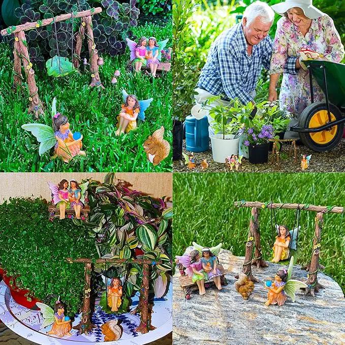 Mood Lab Fairy Garden - Accessories Kit with Miniature Figurines - Swing Set of 6 pcs - for Outdoor or House Decor by GreenHaven Gardens