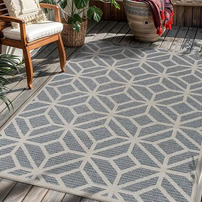 Rugshop Contemporary Geometric Design for Patio Rugs,Deck Rugs,Balcony Rugs Indoor/Outdoor Area Rug 5' x 7' Blue by GreenHaven Gardens