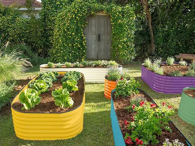 9-in-1 Galvanized Steel Raised Garden Bed // 8×2×1.5 ft Modular Planter for Gardening, Vegetables, Flowers // 18" Tall Metal Raised Garden Beds Outdoor (Yellow) // Patented Design Planter Box by GreenHaven Gardens