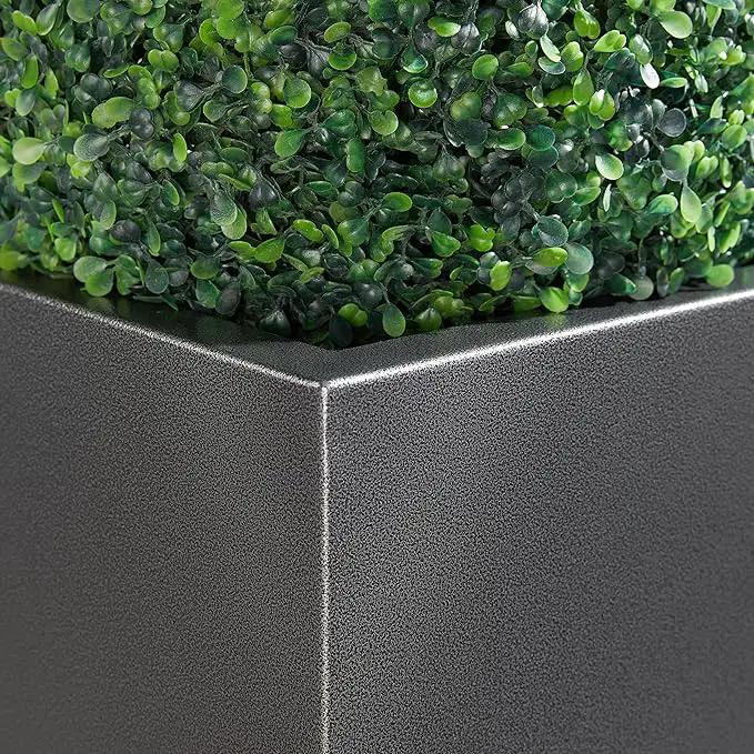 Metallic Heavy Tall Outdoor/Indoor Planter Box, Rectangular, 14Lx14Wx30H Inches, ‎25LBS/PC, Dark Gray, No Assembly Required and Seamless, Set of 2 by GreenHaven Gardens