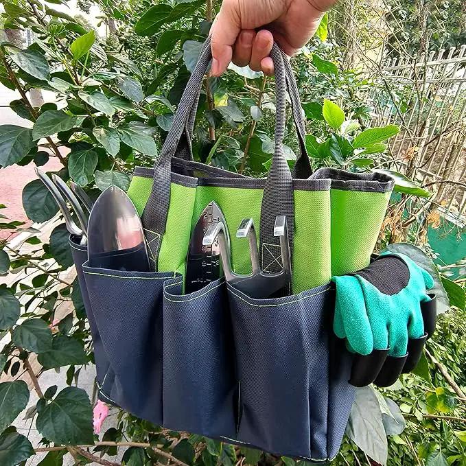 Gardening Tools – 42 Piece Premium Gardening Tool Set,Heavy Duty Hand Tools with Fashion Garden Tools Organizer Handbag,Rust-Proof Gardening Tool Kit, Ideal Gardening Gifts for All (Green/Grey) by GreenHaven Gardens