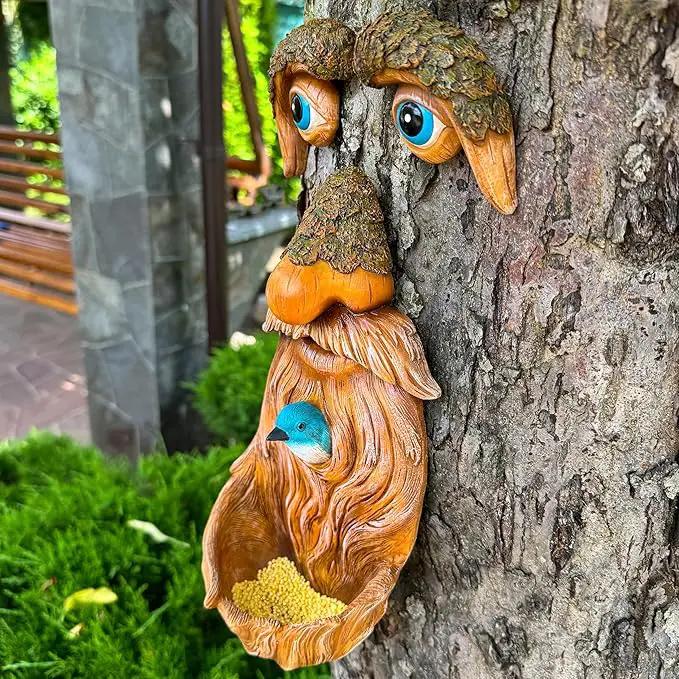 Mood Lab Tree Faces Decor Outdoor - Old Man Bird Feeder - Tree Hugger Garden Decoration - Yard Art Statues by GreenHaven Gardens