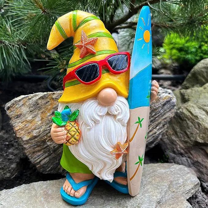 Mood Lab Garden Gnome - Surfer Gnome Figurine - 9.1 Inch Tall Funny Lawn Statue - for Outdoor & House Decor by GreenHaven Gardens