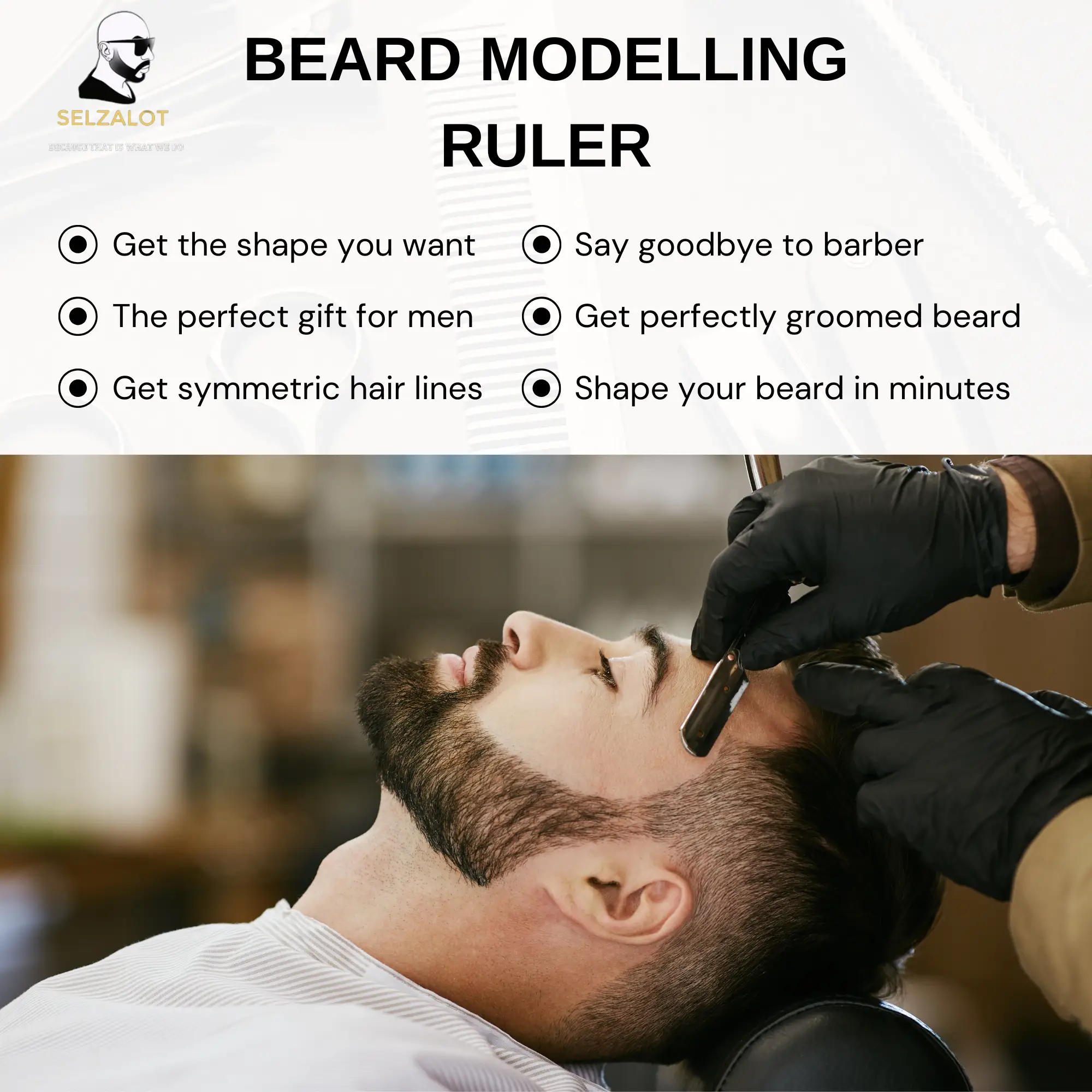 Black Beard Shaper for Men Beard Lineup Tool for Grooming Beard Guide Shaping Tool for Straight & Curve Cut Barber Tools Goatee Shaper Beard Template for Men to Style Facial Hair by Selzalot