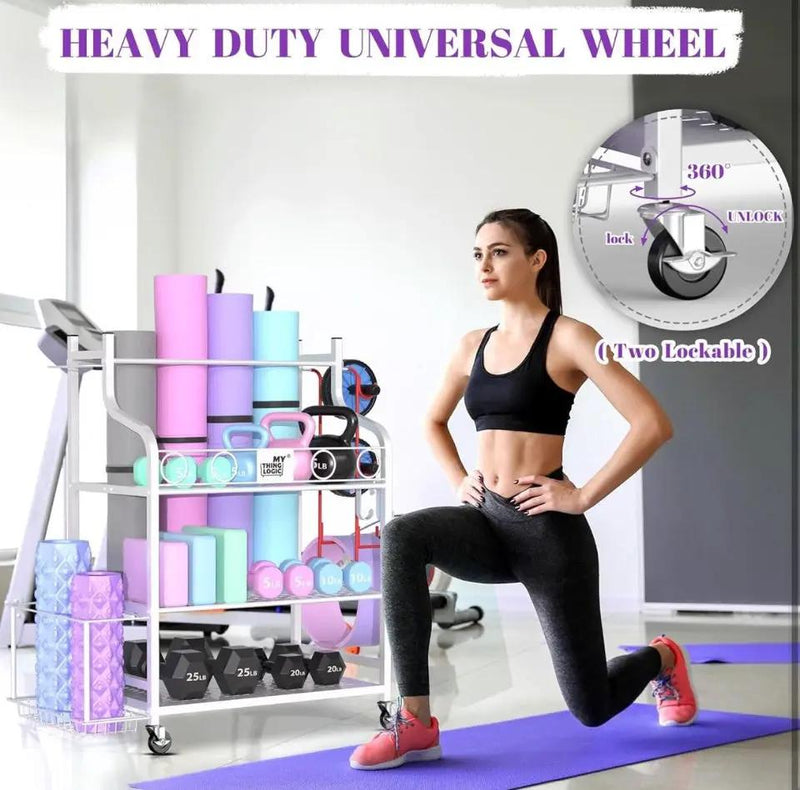 Mythinglogic Yoga Mat Storage Racks, Home Gym Storage Rack for Dumbbells Kettlebells Foam Roller, Yoga Strap and Resistance Bands, Workout Equipment Storage Organizer With Hooks and Wheels by Selzalot