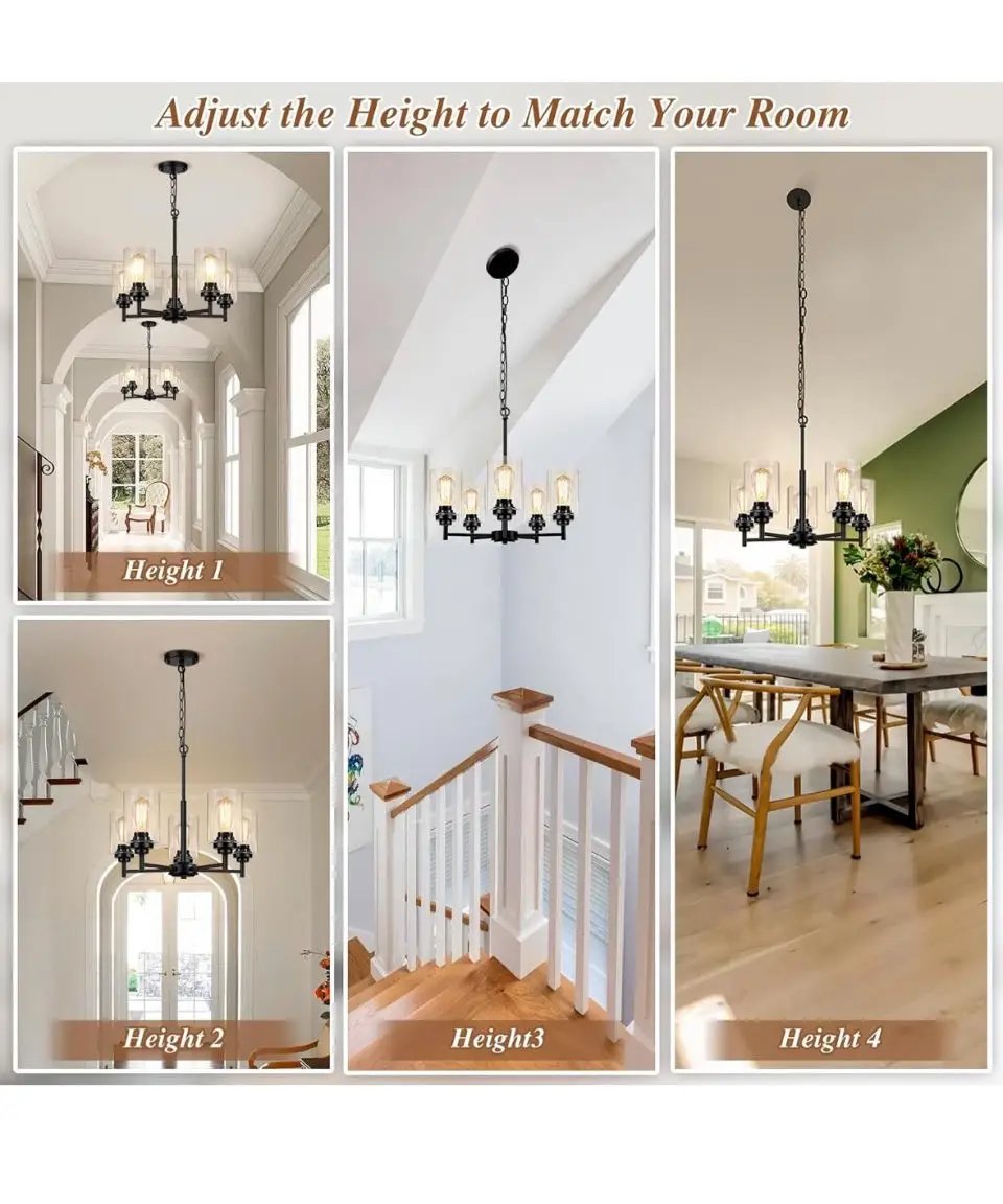 JAZAVA 5-Lights Modern Chandeliers, Pendant Lighting Hanging Adjustable Island,Semi Flush Ceiling Lights for Dinging Room Living Room Kitchen Bedroom, by Selzalot