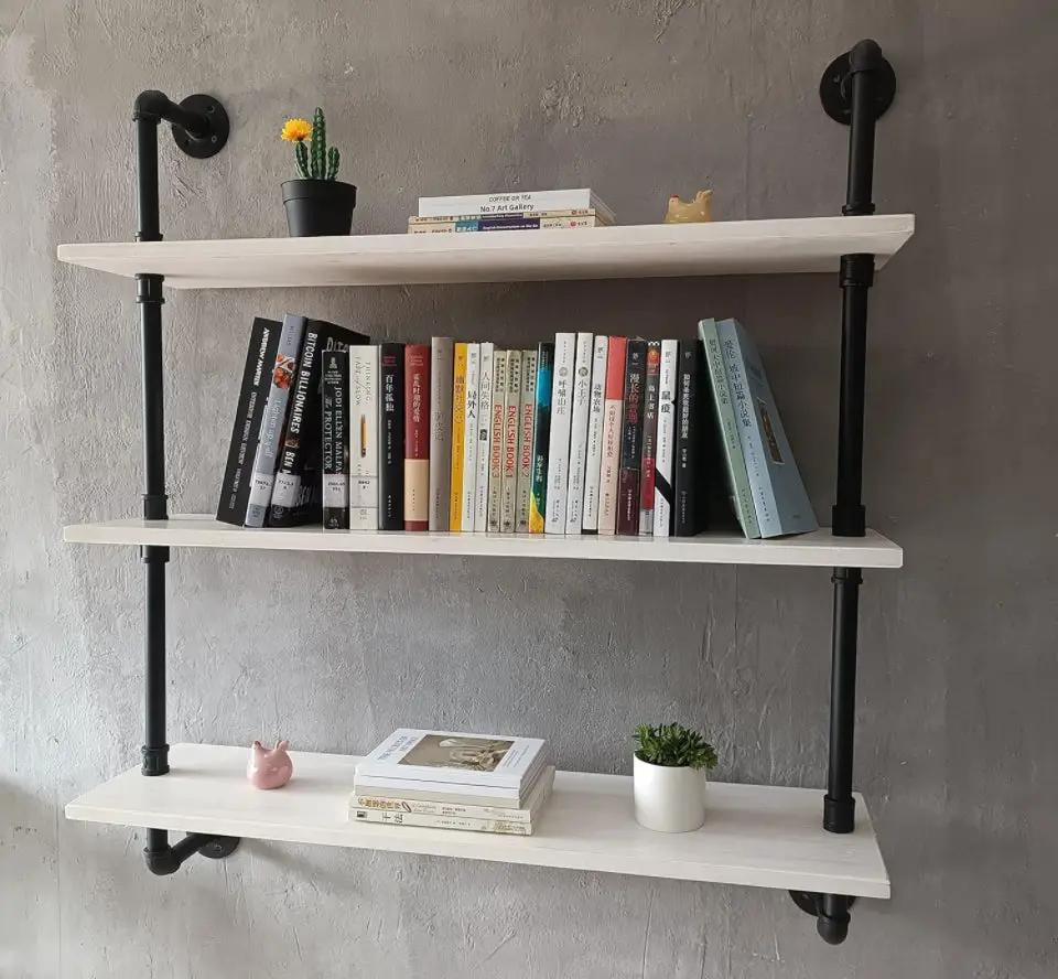 HDDFER Floating Bookshelf Shelves Industrial Pipe Shelving Pipe Shelves Rustic White Wall Shelves 36 Inch Farmhouse Book Shelves for Kitchen Bar,Bathr by Selzalot
