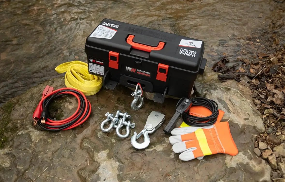 Trojan Portable 12v Electric Winch 4,000lbs - ATV/UTV Winch with Synthetic Rope, Easy to Carry, No Installation – Ideal for Truck, Off by Selzalot