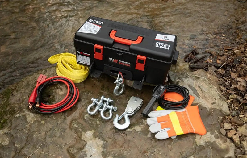 Trojan Portable 12v Electric Winch 4,000lbs - ATV/UTV Winch with Synthetic Rope, Easy to Carry, No Installation – Ideal for Truck, Off by Selzalot