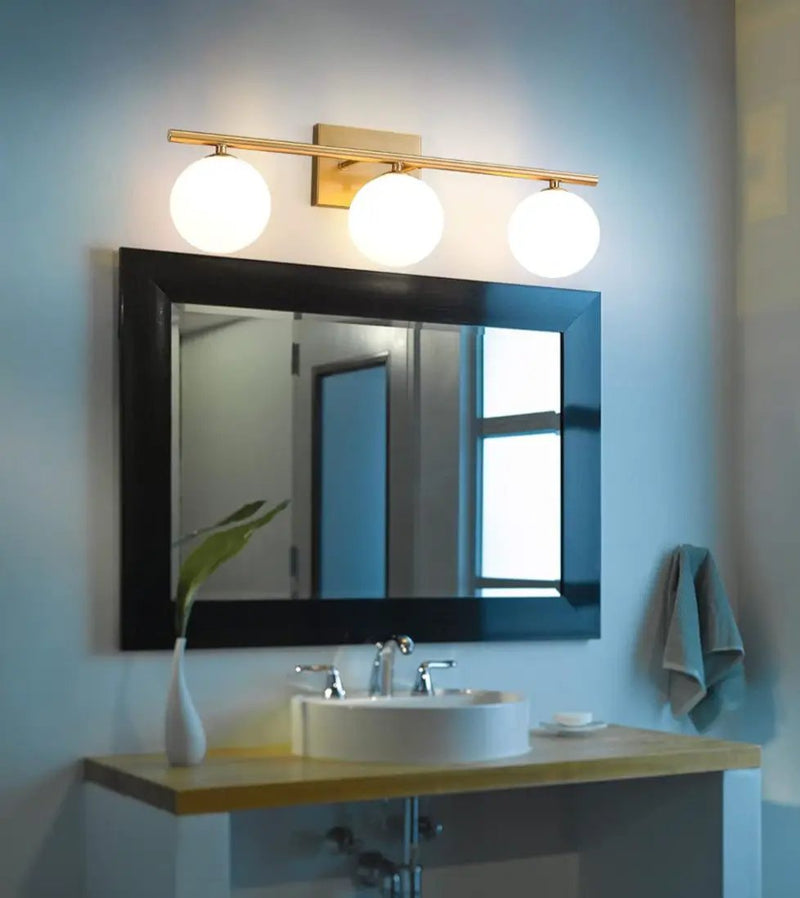 Gold Bathroom Vanity Light Fixtures,3 Lights Brass Milk White Globe by Selzalot