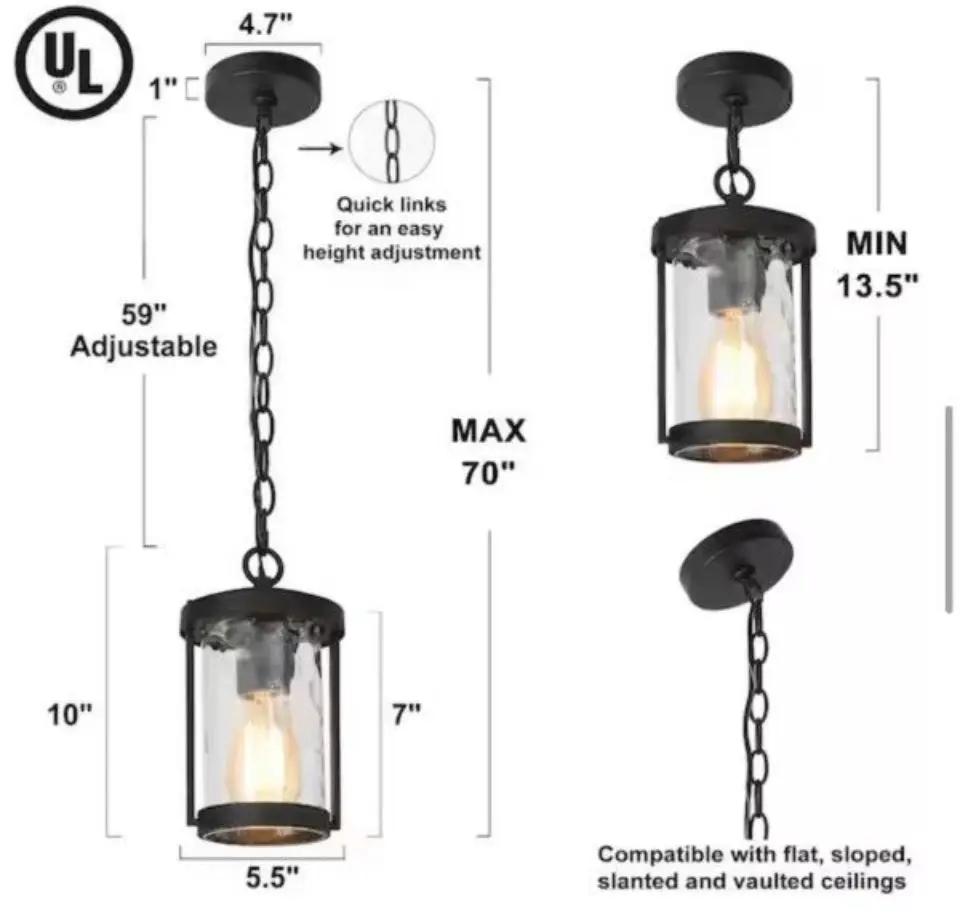 Open Box Uolfin Modern Cylinder Outdoor Porch Pendant Light 1-Light Matte Black Farmhouse Patio Hanging Light with Water Glass Shaded by Selzalot