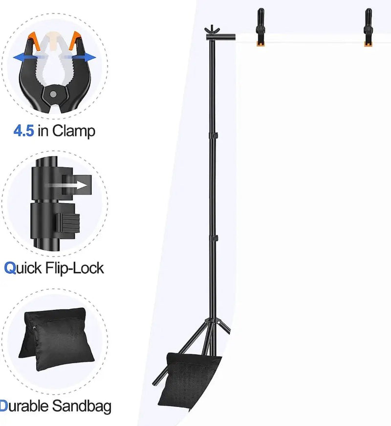 EMART Backdrop Stand 10x7ft(WxH) Photo Studio Adjustable Background Stand Support Kit with 2 Crossbars, 8 Backdrop Clamps, 2 Sandbags and Carrying Bag by Selzalot