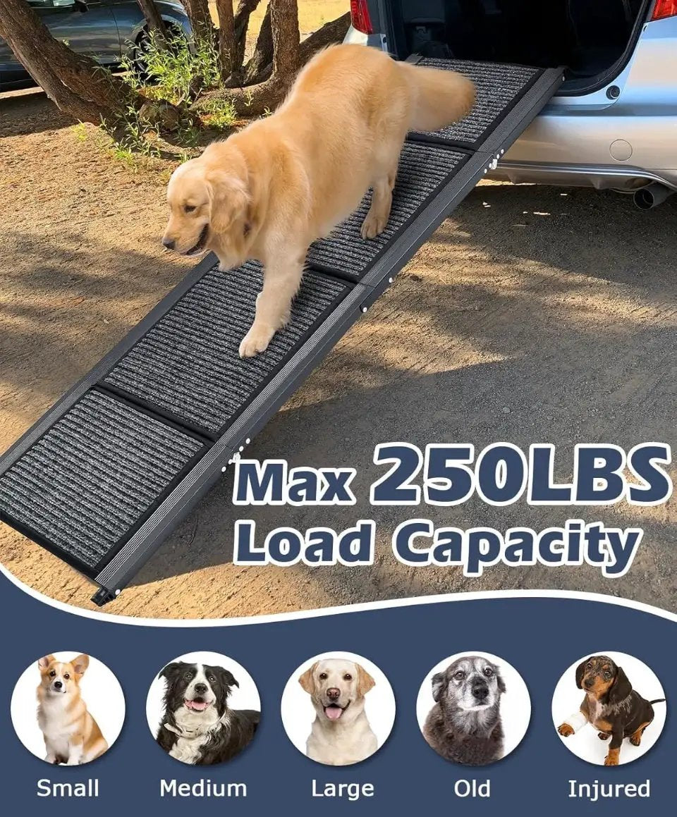 Open Box Petbank 62" Dog Ramp for Car, Foldable Large Dog Car Ramp with Anti-Slip Rug Surface, 17" Wide Dog Ramp Steps for Large Medium Small Dogs, Up by Selzalot