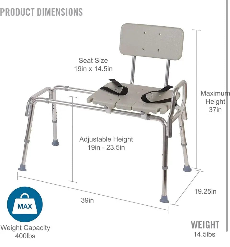 DMI Tub Transfer Bench and Shower Chair with Non Slip Aluminum Body, FSA Eligible, Adjustable Seat Height and Cut Out Access, Holds Weight up to 400 L by Selzalot
