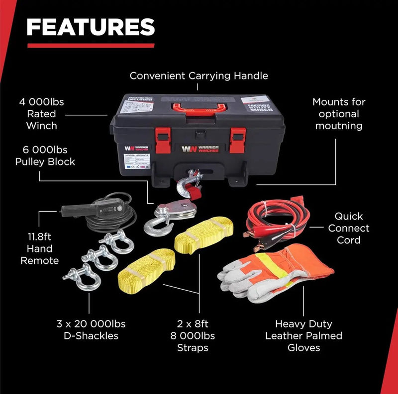 Trojan Portable 12v Electric Winch 4,000lbs - ATV/UTV Winch with Synthetic Rope, Easy to Carry, No Installation – Ideal for Truck, Off by Selzalot