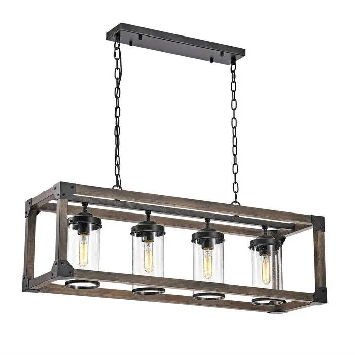 4 Light Adjustable Dimmable Rectangle Chandelier with Wrought Iron Accents by HomePacific