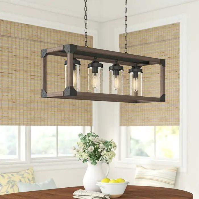 4 Light Adjustable Dimmable Rectangle Chandelier with Wrought Iron Accents by HomePacific