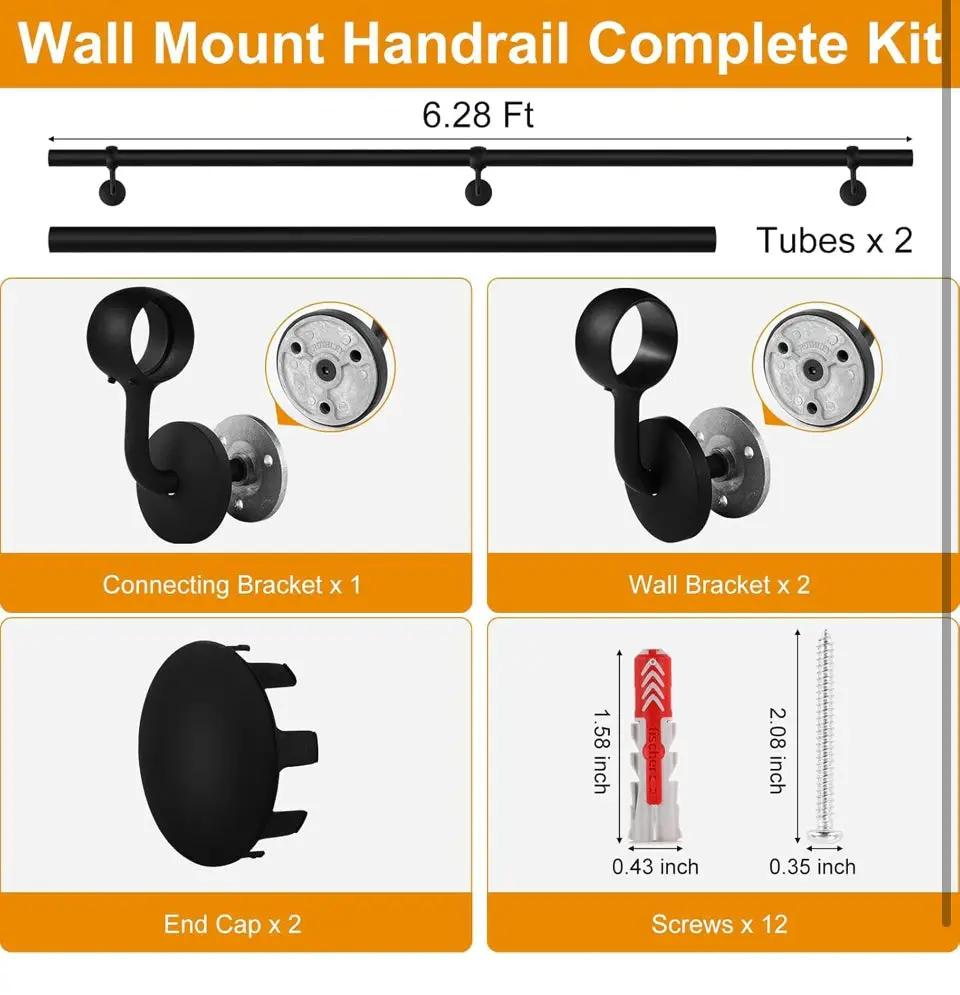 ROTHLEY 6.6 FT Industrial Handrails for Indoor Stairs: Modern Staircase Handrails Wall Mount Stair Handrail 1.6 Round Sturdy Pipe Hand Railings for St by Selzalot