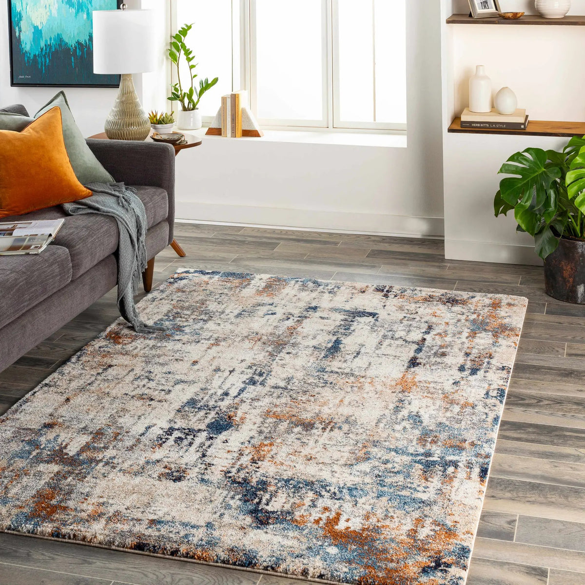 Abaca Abstract Thick Rug, installed in a room