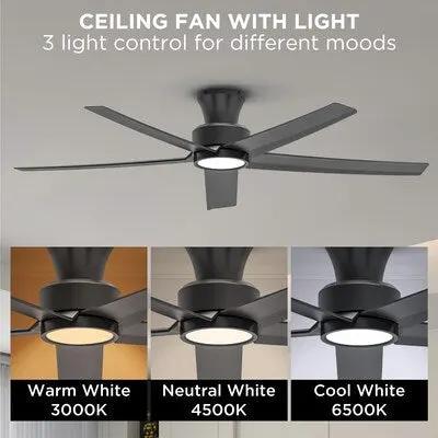 Open Box ocioc WFIVE 52-in Integrated LED Flush Mount Matte Black with Matte Black by Selzalot