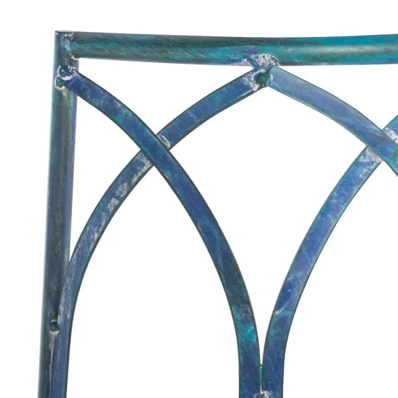 Half-Circle Outdoor Patio Garden Antique Blue Wrought Iron Tree Bench by HomePacific