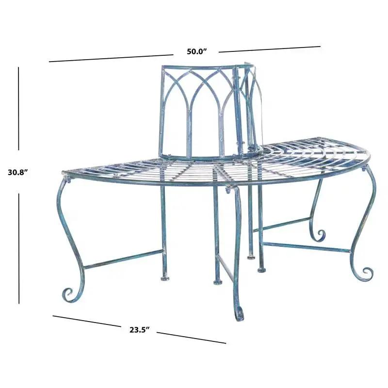 Half-Circle Outdoor Patio Garden Antique Blue Wrought Iron Tree Bench by HomePacific