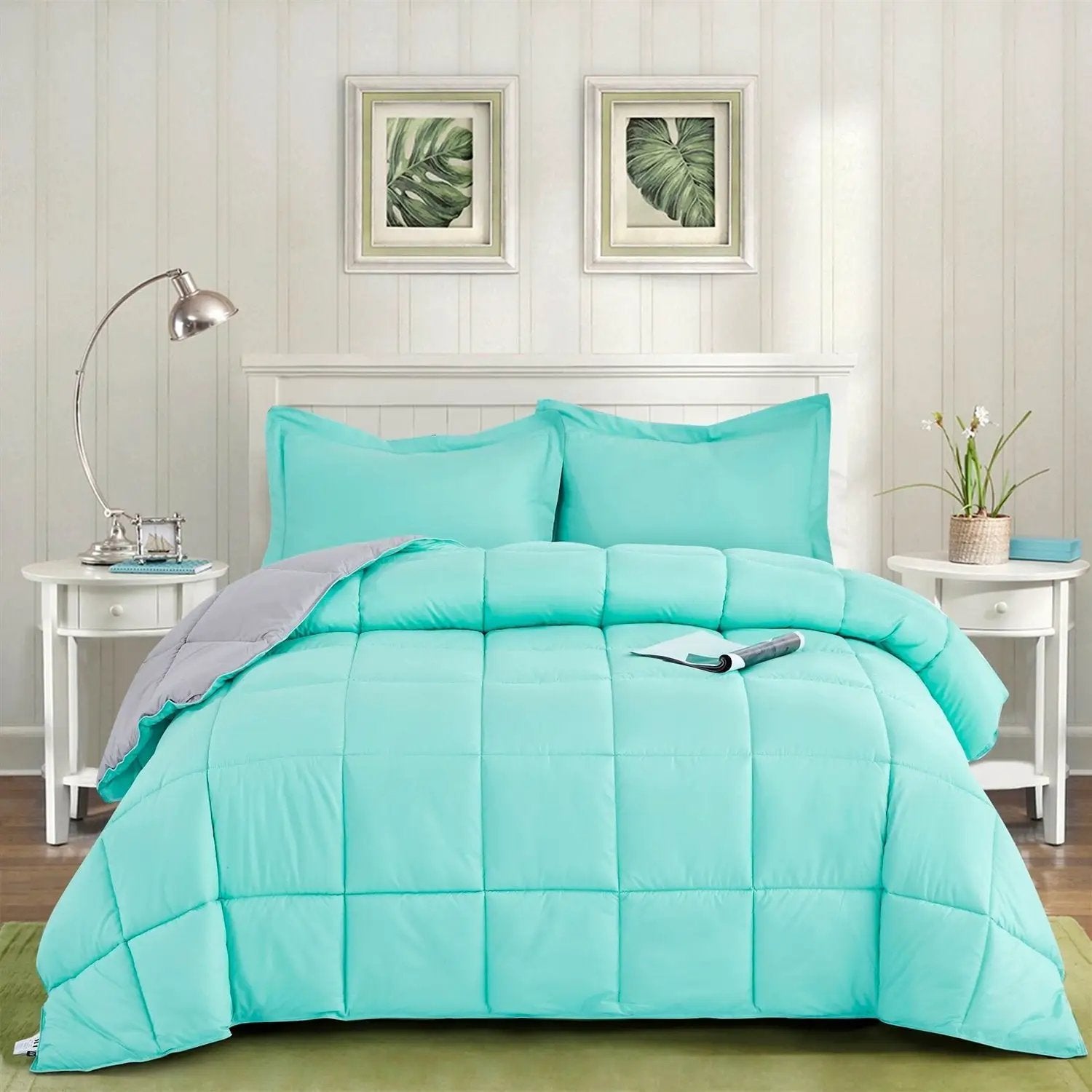 Twin/Twin XL Traditional Microfiber Reversible 3 Piece Comforter Set in Blue/Grey by HomePacific