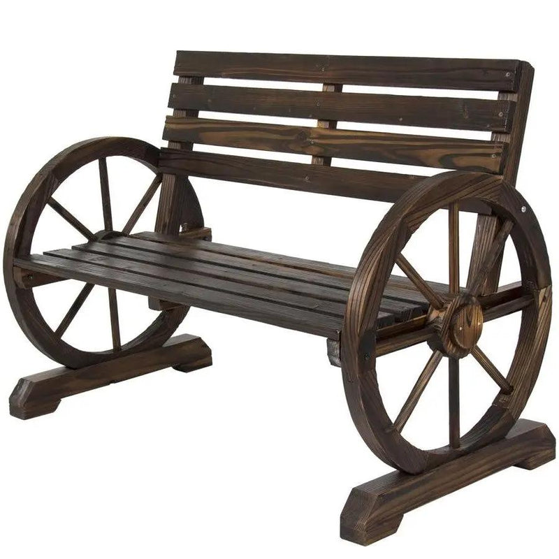 2 Person Farmhouse Wagon Wheel Wooden Bench by HomePacific