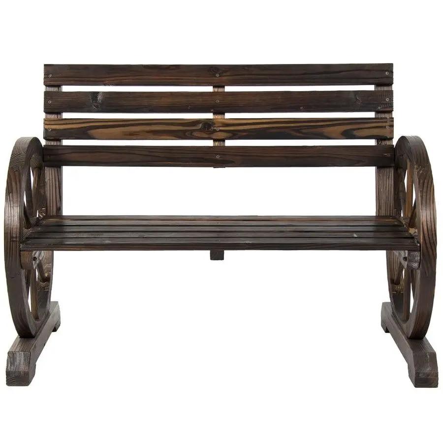 2 Person Farmhouse Wagon Wheel Wooden Bench by HomePacific