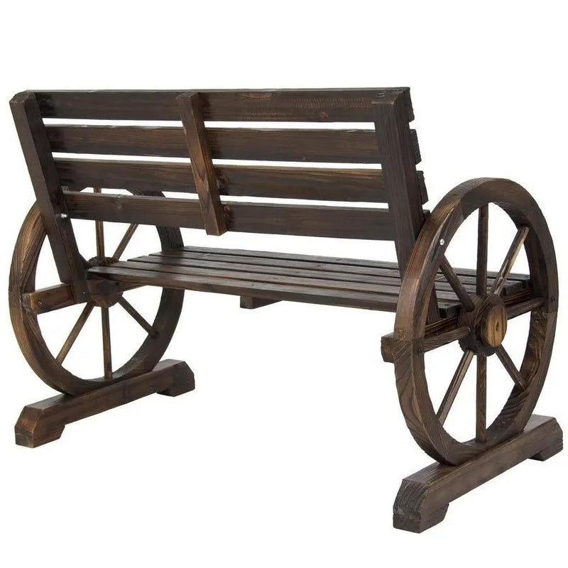 2 Person Farmhouse Wagon Wheel Wooden Bench by HomePacific