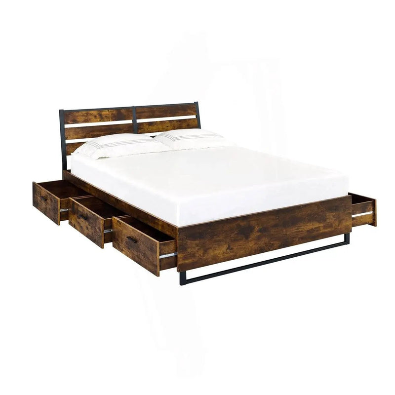 King Size Industrial Slatted Headboard Platform Bed Frame with 6 Storage Drawers by HomePacific