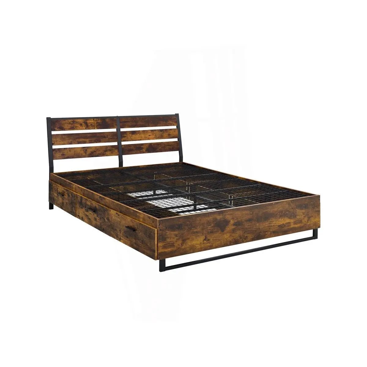 King Size Industrial Slatted Headboard Platform Bed Frame with 6 Storage Drawers by HomePacific