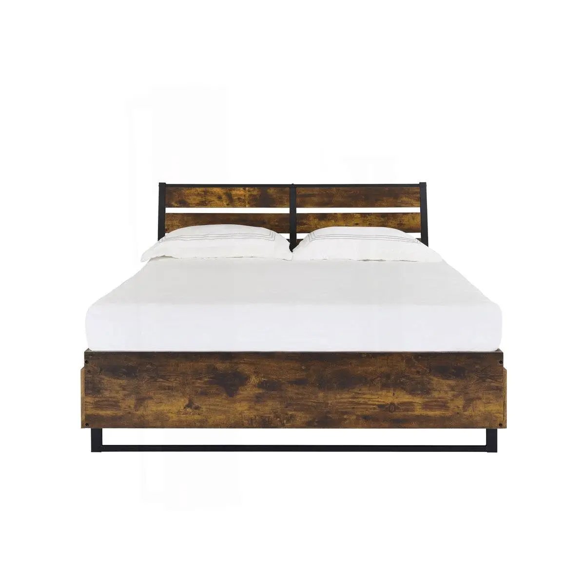 King Size Industrial Slatted Headboard Platform Bed Frame with 6 Storage Drawers by HomePacific