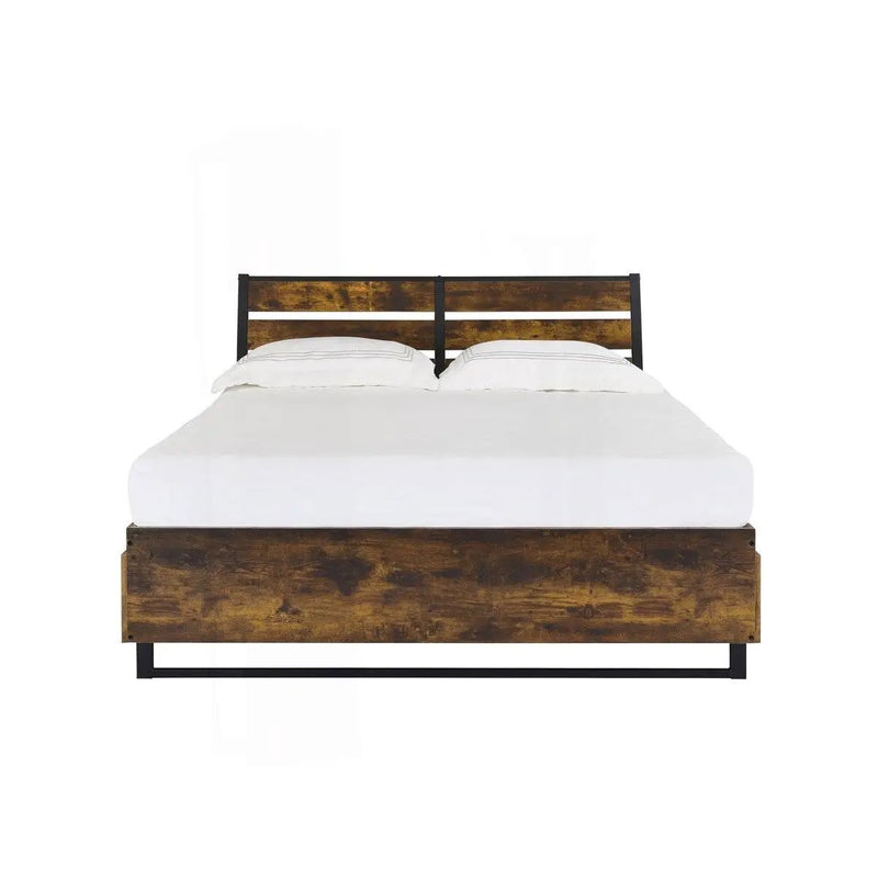 King Size Industrial Slatted Headboard Platform Bed Frame with 6 Storage Drawers by HomePacific