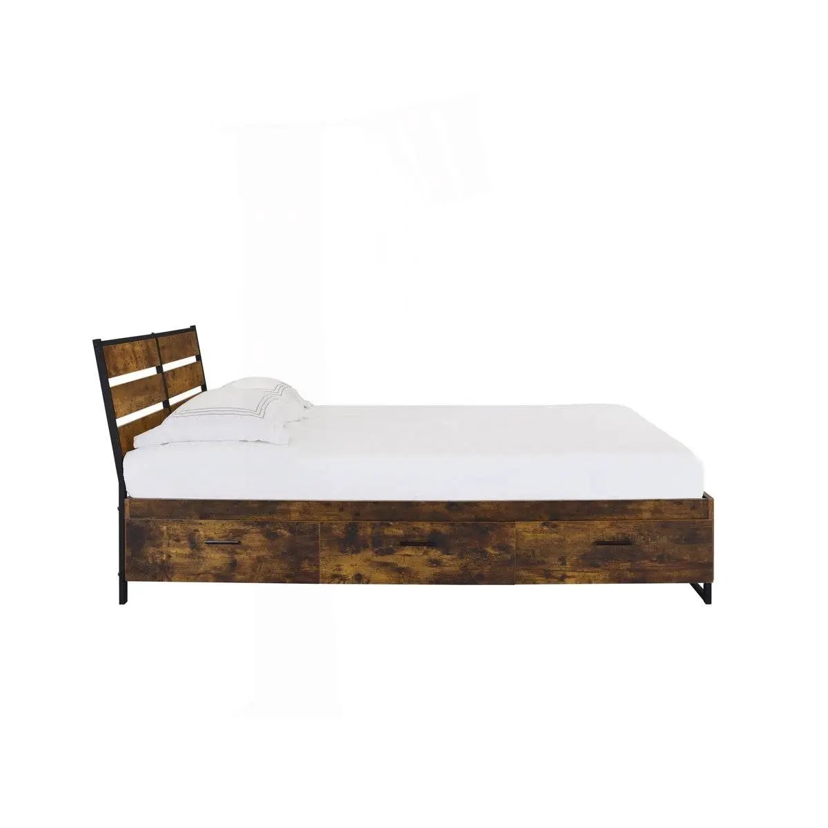 King Size Industrial Slatted Headboard Platform Bed Frame with 6 Storage Drawers by HomePacific