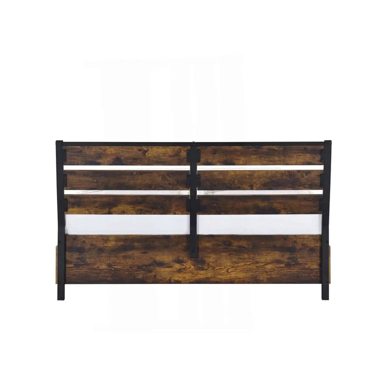 King Size Industrial Slatted Headboard Platform Bed Frame with 6 Storage Drawers by HomePacific