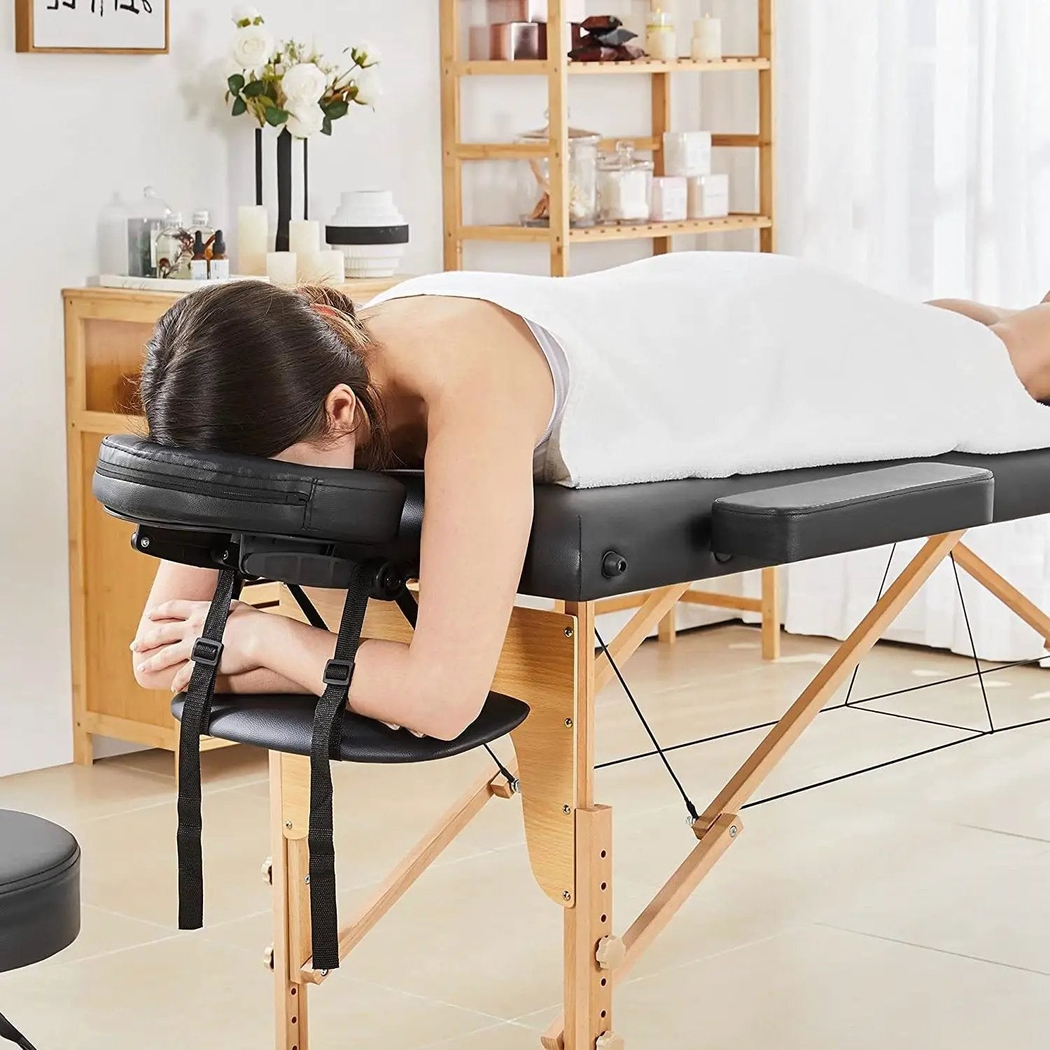 Black Adjustable Portable Massage Folding Table by HomePacific