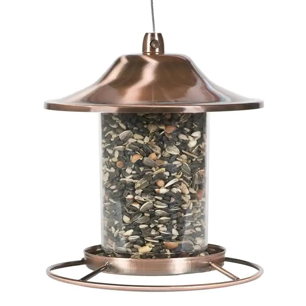 Copper Bird Feeder with Plastic Seed Reservoir Tube and Circular Perch by HomePacific