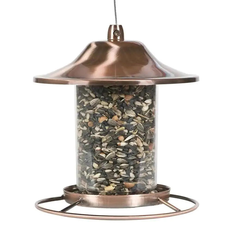Copper Bird Feeder with Plastic Seed Reservoir Tube and Circular Perch by HomePacific