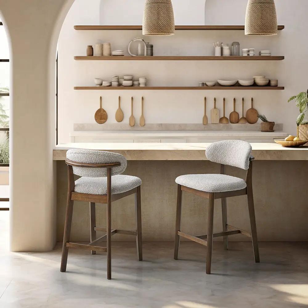 ACTU Counter Stools Set of 2, 26” Upholstered Bar Stools, Solid Wood, Mid-Century Modern by ACTU FURNITURE