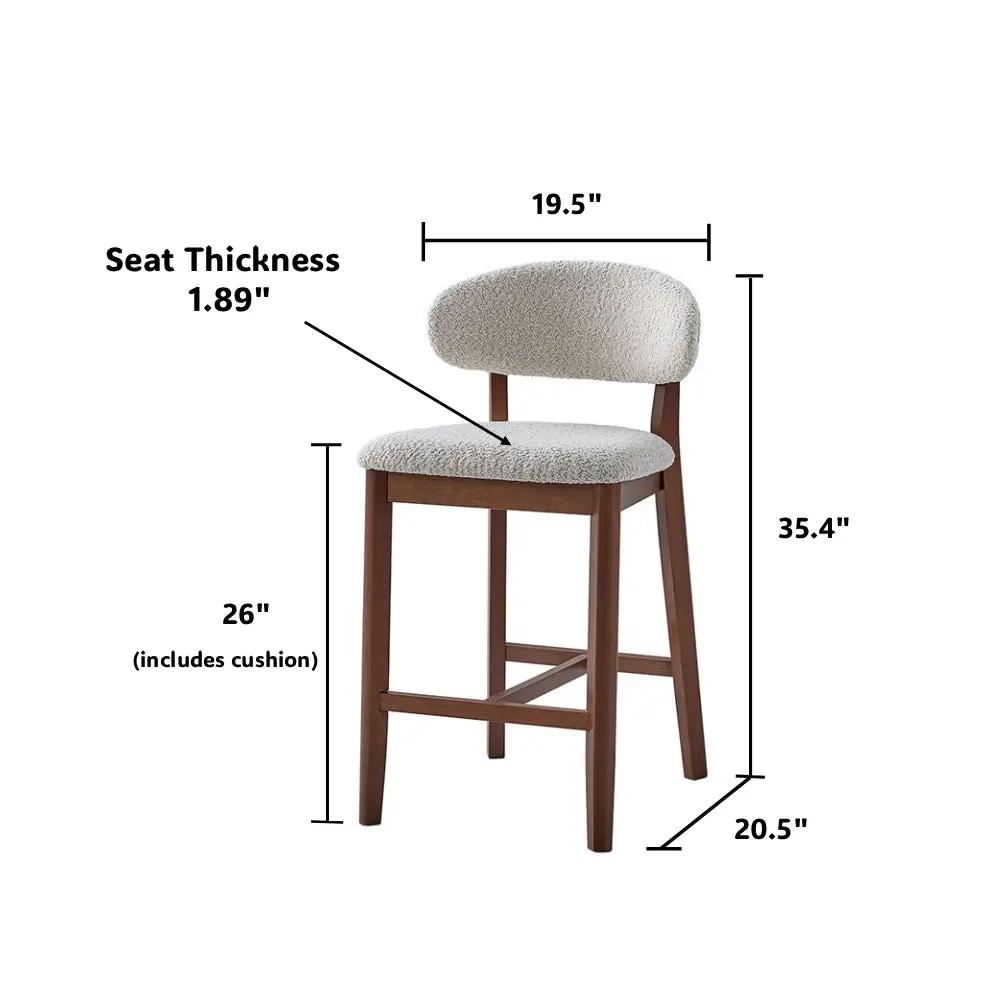 ACTU Counter Stools Set of 2, 26” Upholstered Bar Stools, Solid Wood, Mid-Century Modern by ACTU FURNITURE